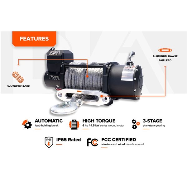 DK2 17,500 lb Premium Electric OEM Winch with Synthetic Rope