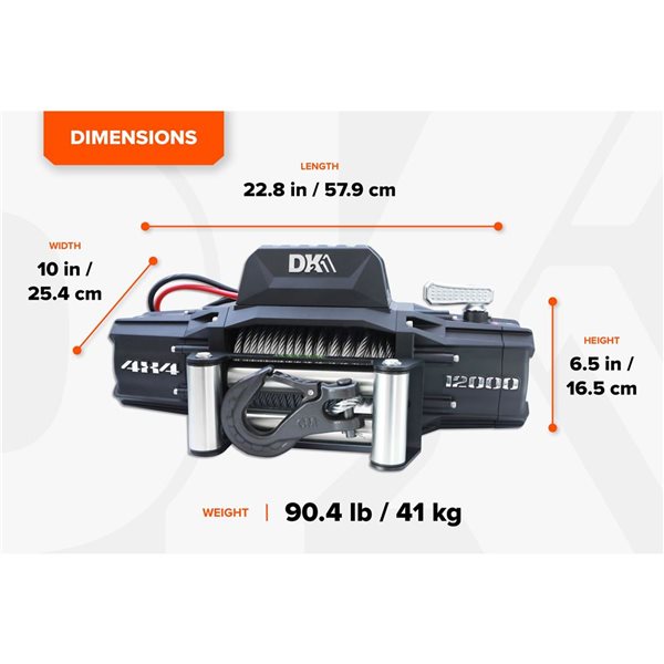 DK2 12,000 lb Premium Electric 4x4 Winch with Steel Cable