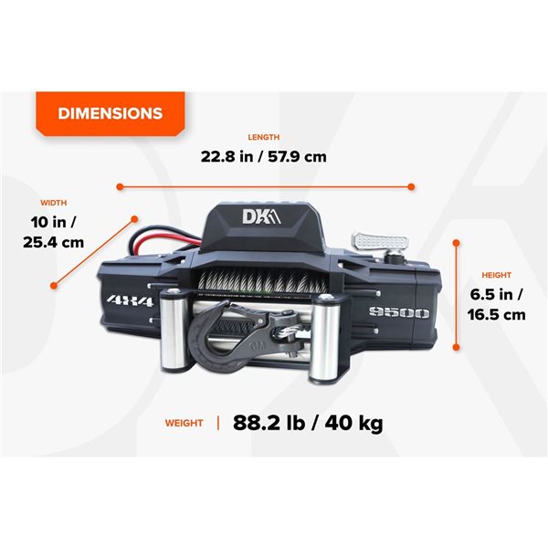 DK2 9,500 lb Premium Electric 4x4 Winch with Steel Cable