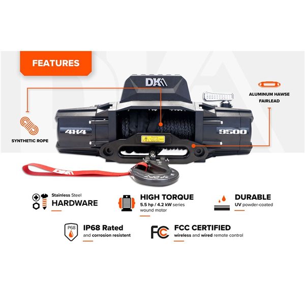 DK2 9,500 lb Premium Electric 4x4 Winch with Synthetic Rope