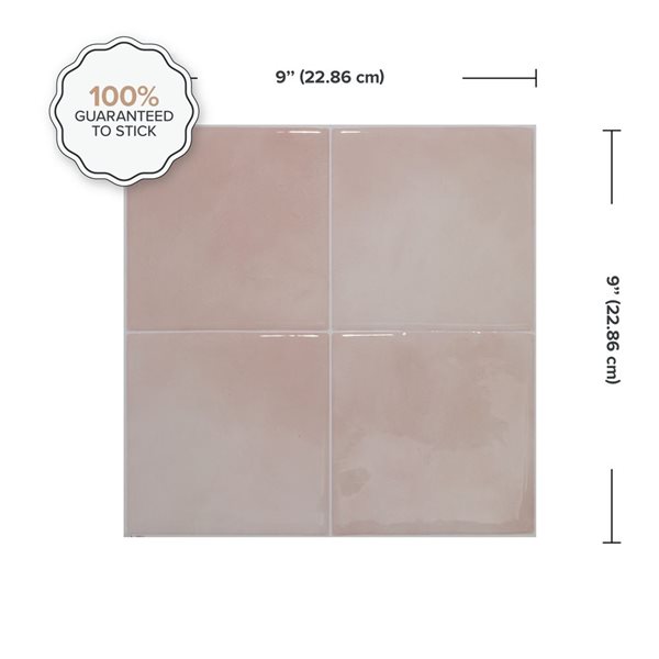 Smart Tiles Zellige Temera 9-in x 9-in Pink 3D Peel and Stick Self-Adhesive Wall Tiles - 4-Pack