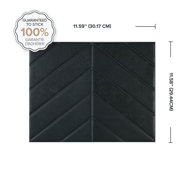 Smart Tiles Chevron Marquina 11.43-in x 9-in Black 3D Peel and Stick Self-Adhesive Wall Tiles - 4-Pack