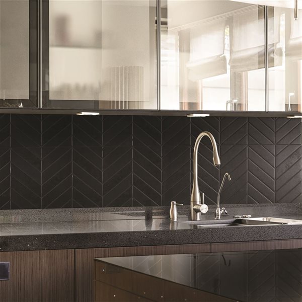 Smart Tiles Chevron Marquina 11.43-in x 9-in Black 3D Peel and Stick Self-Adhesive Wall Tiles - 4-Pack