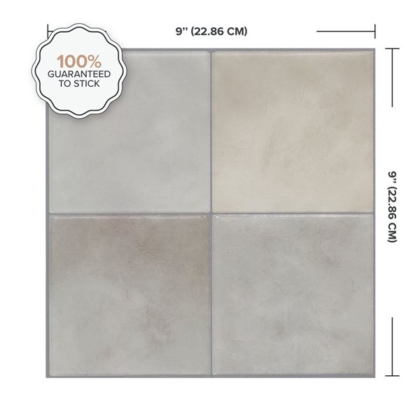 Smart Tiles Zellige Fes 9-in x 9-in Grey 3D Peel and Stick Self-Adhesive Wall Tiles - 4-Pack