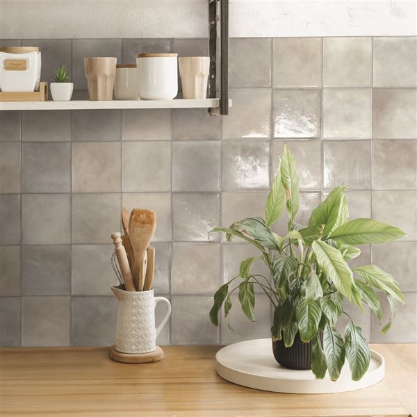 Smart Tiles Zellige Fes 9-in x 9-in Grey 3D Peel and Stick Self