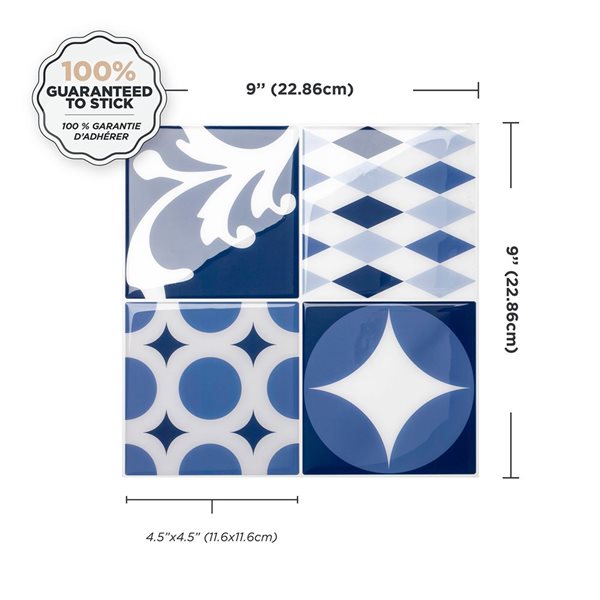 Smart Tiles Vintage Azur 9-in x 9-in Multicolor 3D Peel and Stick Self-Adhesive Wall Tiles - 4-Pack