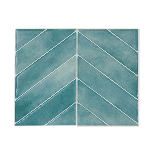 Carreaux muraux autocollants Taby Chevron de Smart Tiles 3D bleu 11,43 x 9 po, lot de 4