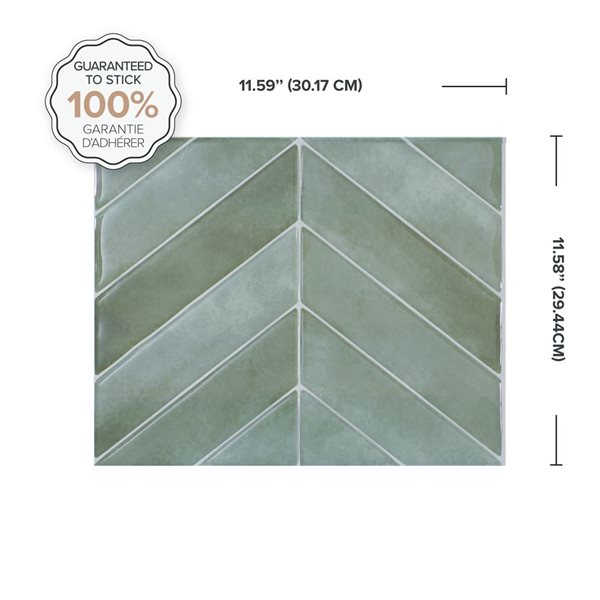 Smart Tiles Chevron Solna 11.43-in x 9-in Green 3D Peel and Stick Self-Adhesive Wall Tiles - 4-Pack