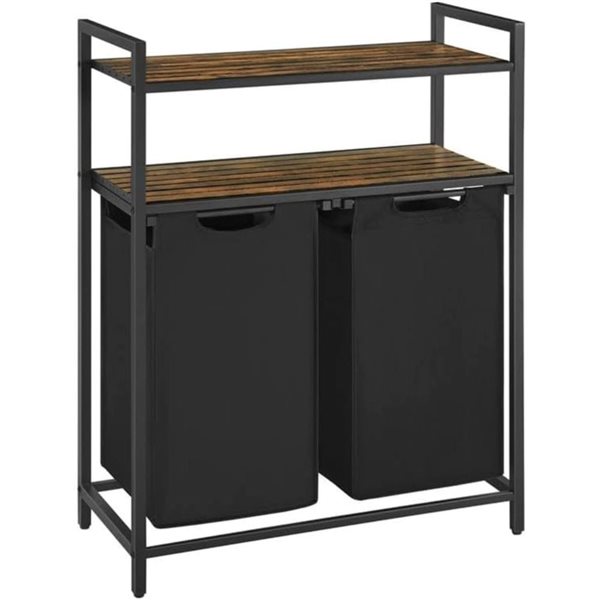 Boutique Home Rustic Brown and Black Laundry Hamper Sorter with 2 Bags and 2 Shelves -  46L Capacity