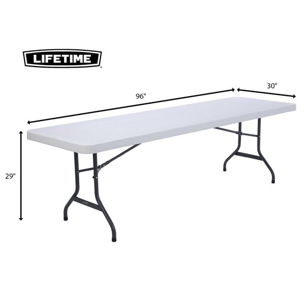 Table pliante commerciale Lifetime 96 x 30 po avec plateau en polyéthylène blanc, 1 unité