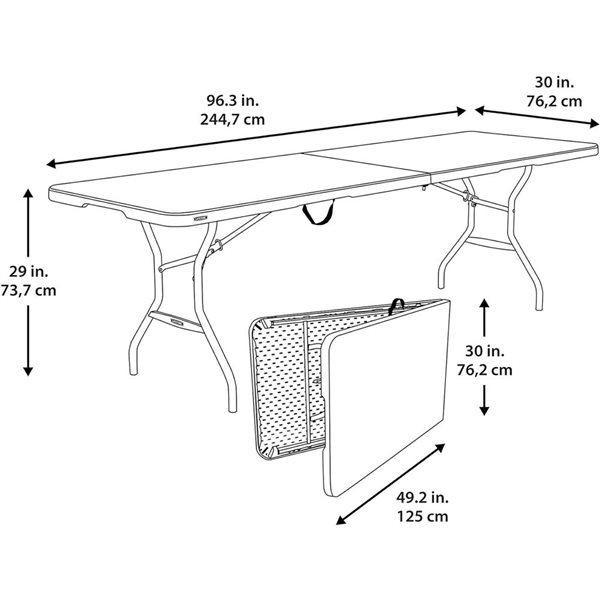 Table pliante commerciale légère Lifetime 96 x 30 po avec plateau en polyéthylène granit blanc