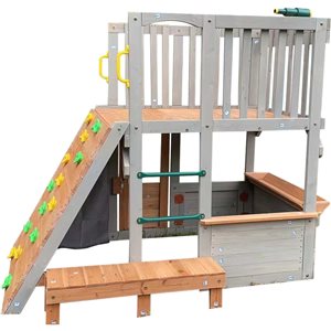 Funphix Lookout Post Outdoor Wooden Playhouse with Buildable Kids Backyard Playset with Climbing Ramp