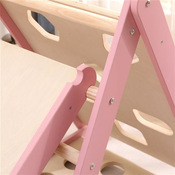 Funphix Pikler Climbing Set - Pink/Wood Foldable Triangle and Slide Board