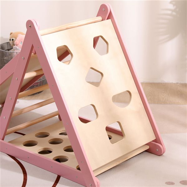 Funphix Pikler Climbing Set - Pink/Wood Foldable Triangle and Slide Board