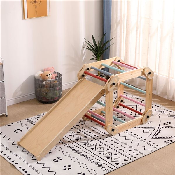 Jeu modulaire Pikler de Funphix en bois avec rampe et glissade, coloré