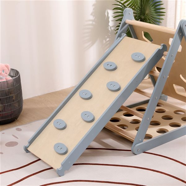 Jeu d'escalade Pikler de Funphix bleu/bois triangle pliable et glissade