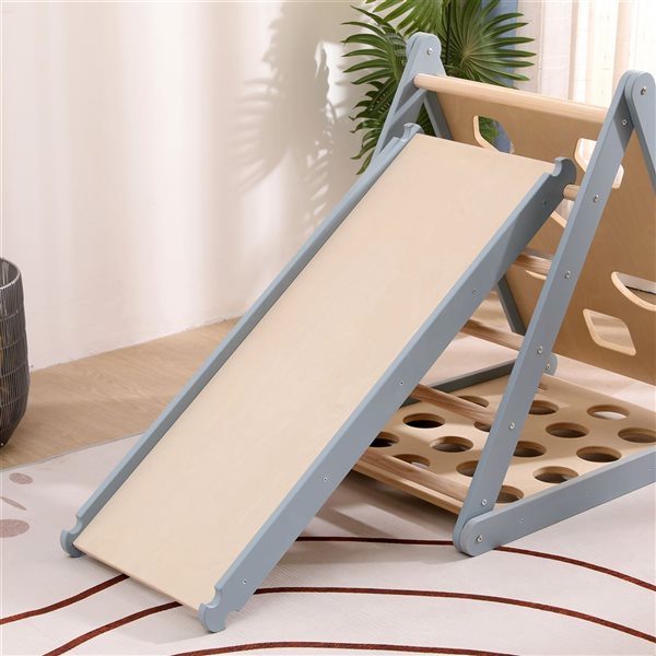 Jeu d'escalade Pikler de Funphix bleu/bois triangle pliable et glissade