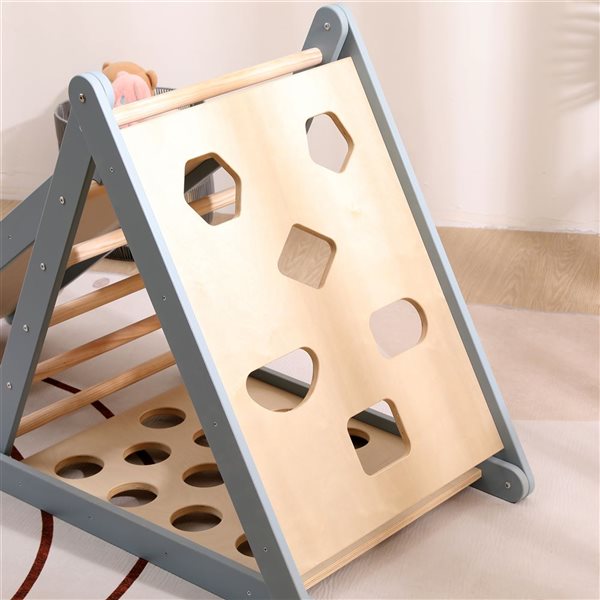 Jeu d'escalade Pikler de Funphix bleu/bois triangle pliable et glissade