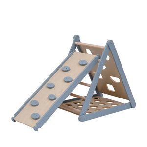 Funphix Pikler Climbing Set - Blue/Wood Foldable Triangle and Slide Board