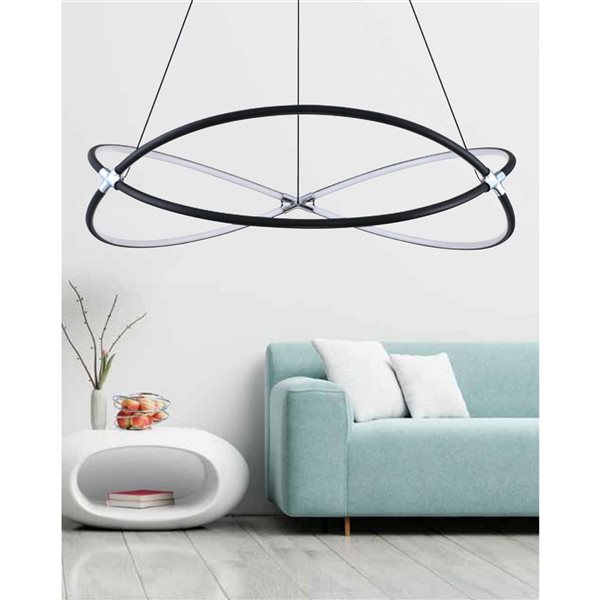 Kendal Lighting HOOP 24-in Black/Chrome LED Pendant