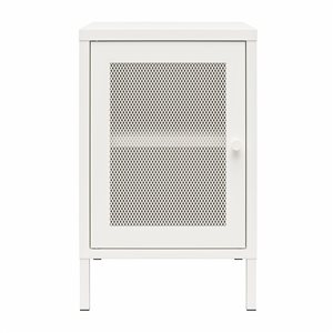 Table d’appoint en métal blanc doux Sunset District Systembuild Evolution à porte en treillis, 15 l. x 16 p. x 24 po h.