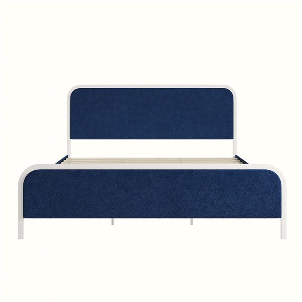 Novogratz Tallulah Navy/White Metal King-Size Platform Bed w/ Upholstered Headboard