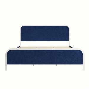 Novogratz Tallulah Navy/White Metal King-Size Platform Bed w/ Upholstered Headboard