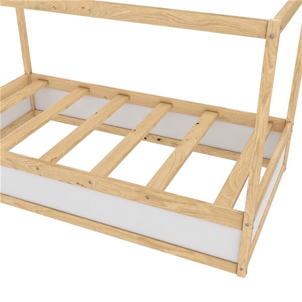 Lit 3-en-1 deux places pour enfants Saffiano Little Seeds en bois naturel et blanc