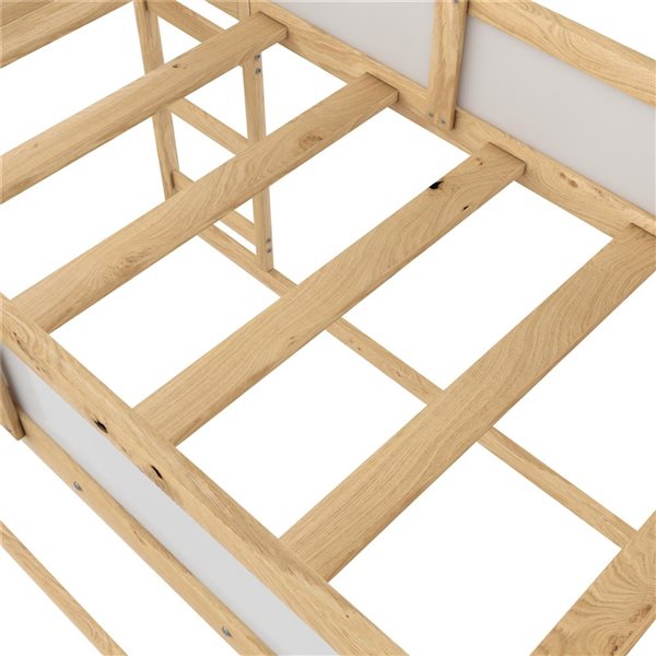 Lit 3-en-1 deux places pour enfants Saffiano Little Seeds en bois naturel et blanc