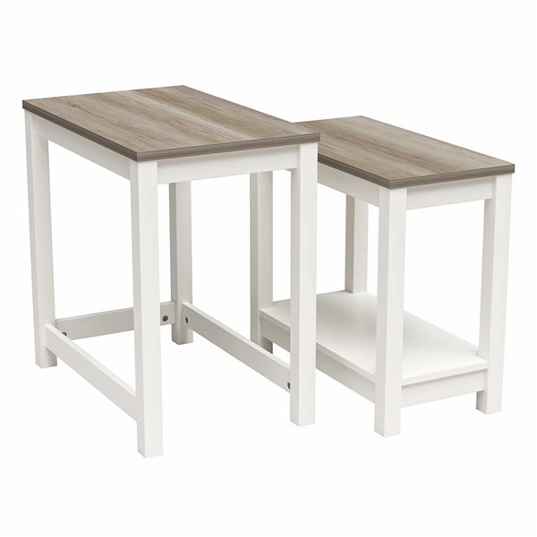 Ameriwood Home Chapel Hill White with Brown Oak Top Rustic Farmhouse Nesting Tables - Set of 2