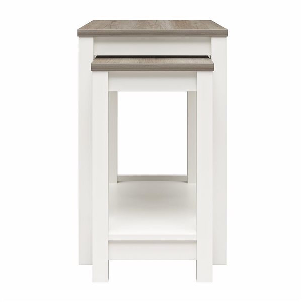 Ameriwood Home Chapel Hill White with Brown Oak Top Rustic Farmhouse Nesting Tables - Set of 2