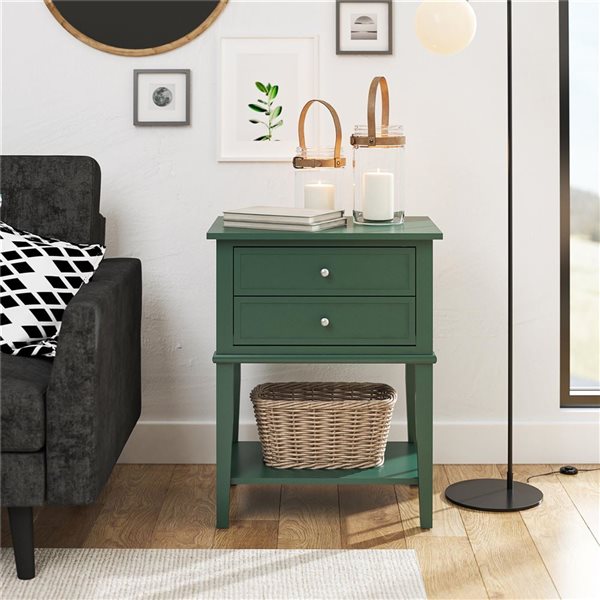 Ameriwood Home Franklin 22 W x 15.5 D x 28-in H Hunter Green MDF Accent Table with 2 Drawers