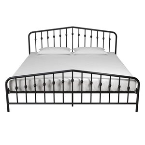 Novogratz Bushwick Black Metal King-Size Platform Bedframe with Headboard