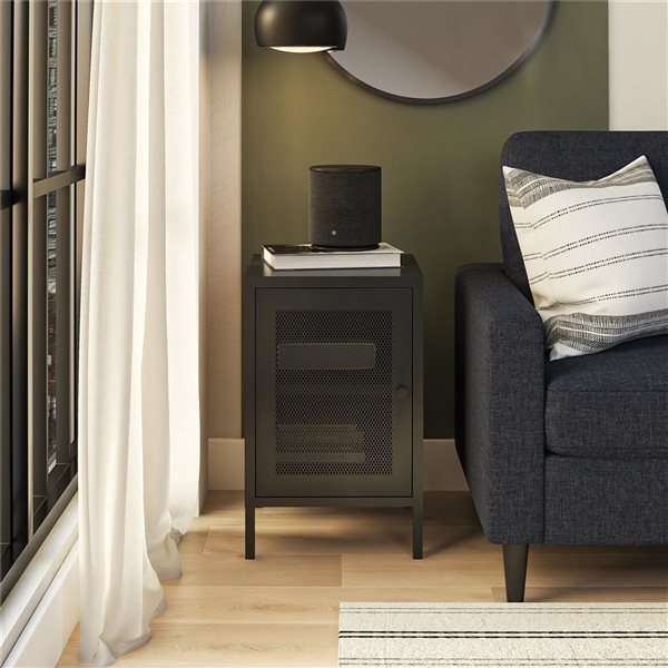 Systembuild Evolution Sunset District 15 W x 16 D x 24-in H Black Metal Side Table with Mesh Door