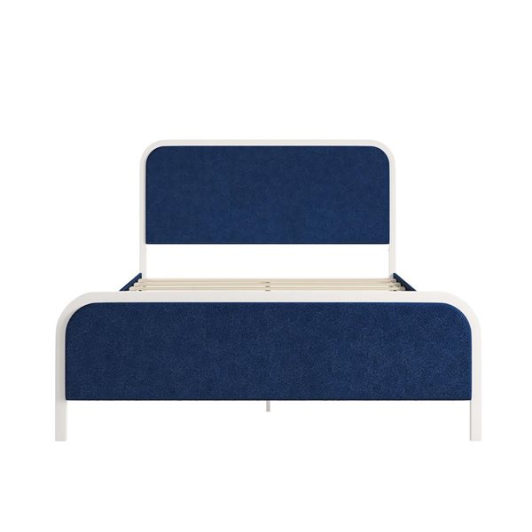 Novogratz Tallulah Navy/White Metal Queen-Size Platform Bed w/ Upholstered Headboard