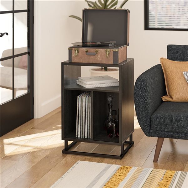 Novogratz Regal 19 W x 16 D x 27-in H Black Oak Engineered Wood Turntable Stand/End Table