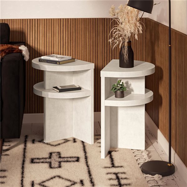 Ameriwood Home Daytona 20 W x 14 D x 24-in H Off-White Faux Plaster Modern Semicircle End Tables - Set of 2