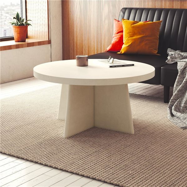 Ameriwood Home Liam Off-White Faux Plaster Round Coffee Table
