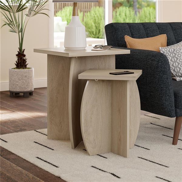 Novogratz Voler Set of 2 Light Oak Minimalist Nesting End Tables