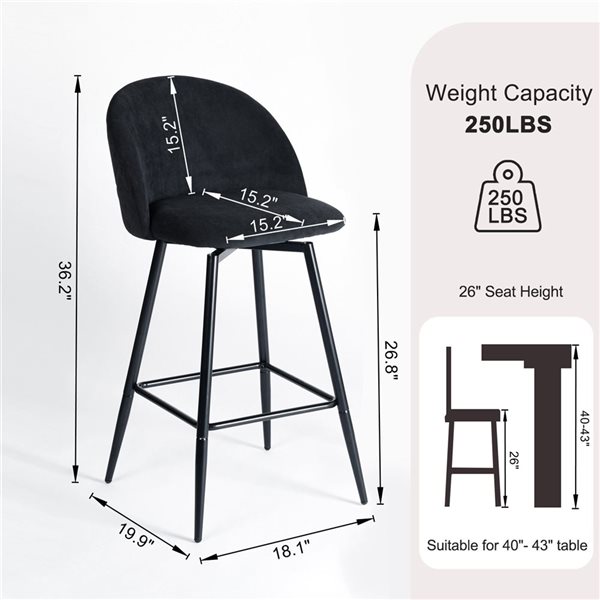 Homy Casa 26-in Black Velvet Counter Stool