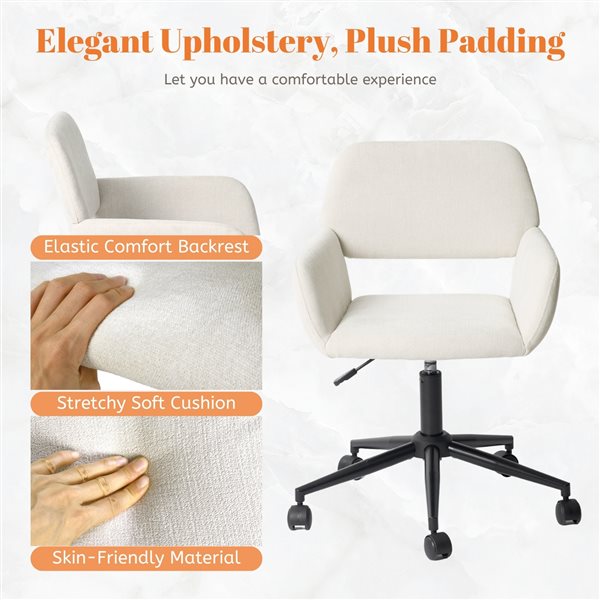 Homy Casa Chaise de Bureau à Hauteur Réglable avec Rembourrage et Support Lombaire Moyen avec Accoudoirs en Tissu Beige