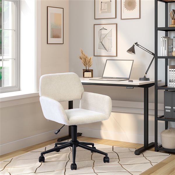 Homy Casa Chaise de Bureau à Hauteur Réglable avec Rembourrage et Support Lombaire Moyen avec Accoudoirs en Tissu Beige