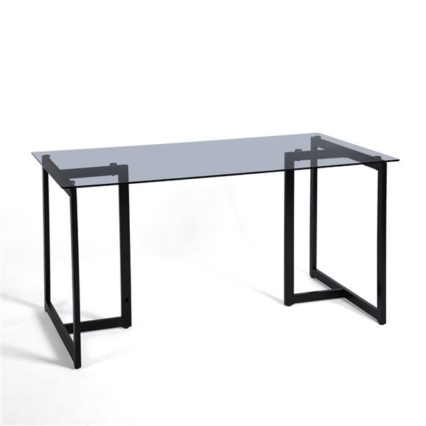 Homy Casa 55-in Grey Rectangular Clear Tempered Glass Top Dining Table