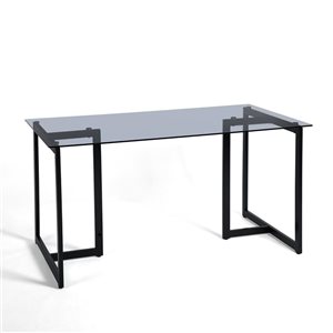 Homy Casa 55-in Grey Rectangular Clear Tempered Glass Top Dining Table