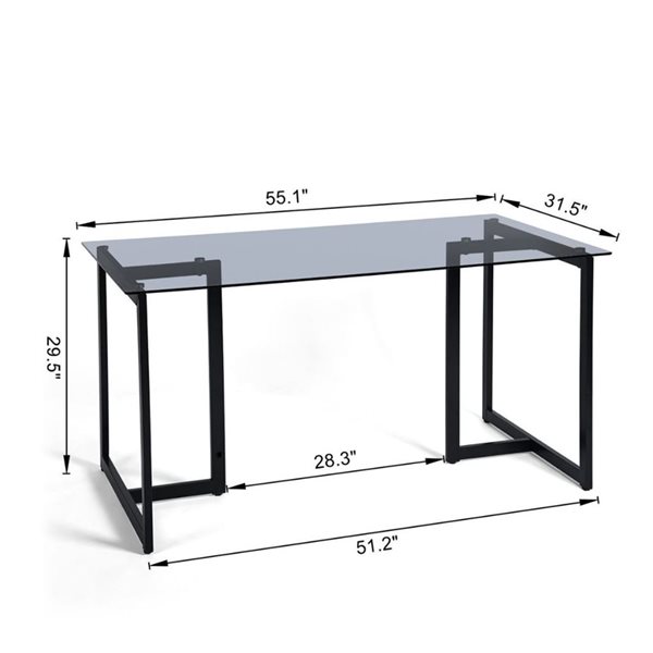 Homy Casa 55-in Grey Rectangular Clear Tempered Glass Top Dining Table