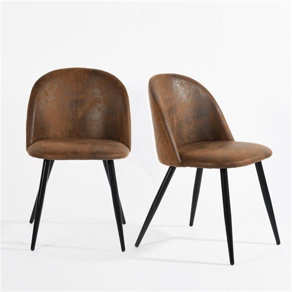 Homy Casa Set of 2 Rustic Brown Fabric Upholstered Side Dining Chairs with Solid Metal Frame