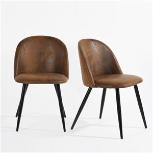 Homy Casa Set of 2 Rustic Brown Fabric Upholstered Side Dining Chairs with Solid Metal Frame