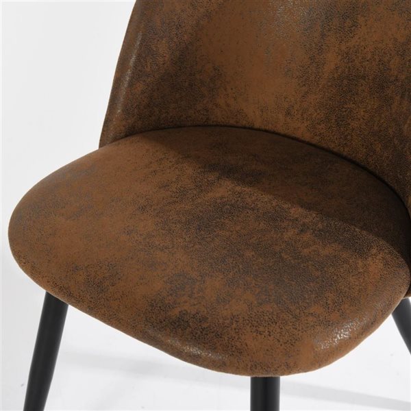 Homy Casa Set of 2 Rustic Brown Fabric Upholstered Side Dining Chairs with Solid Metal Frame