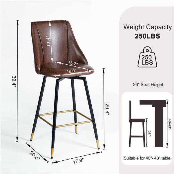 Homy Casa 26-in Dark Brown PU Bar Chair