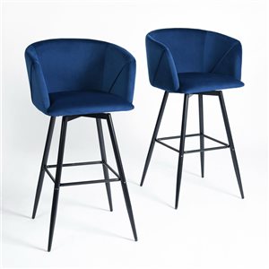 Tabouret de bar Homy Casa 30 po en velours bleu